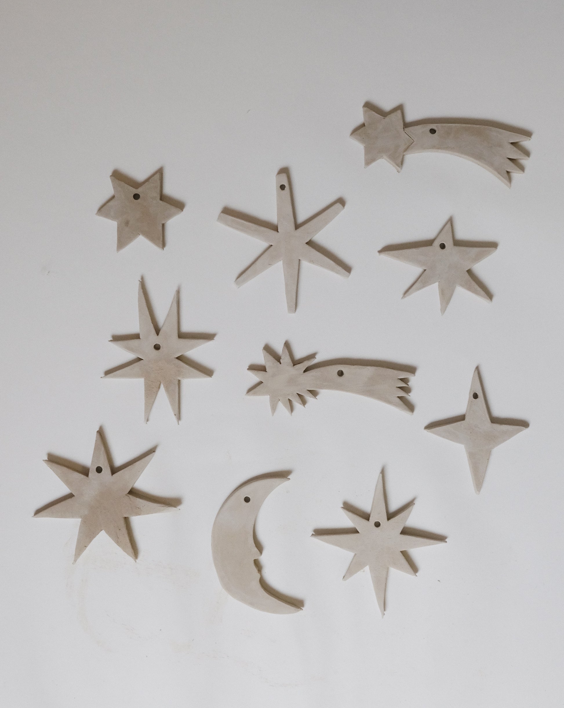 stars + moon ornament pottery template (25 pieces)